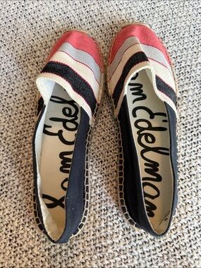 Sam Edelman Coral, Navy & Cream Striped Espadrilles